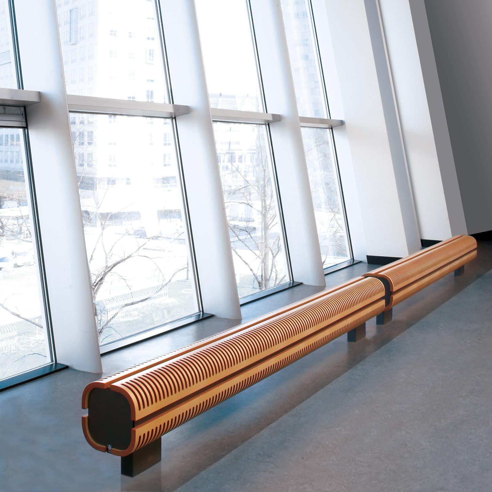 Modern interior architecture featuring designer heating elements